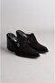Seç 8039 Genuine Leather Heel Western Slippers (Heel Height: 9 cm) Black Suede - 3