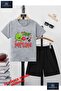 Children's “Kapuz One Melon Writing“ Special Printed Crew Neck T-Shirt - Shorts Set