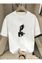 Crew Neck T-Shirt Creative Cartoon Print - Soft Polyester All Seasons - White