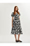 Women'S Black Design Midi Floral Dress - 2