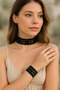 Leather Choker and Bracelet Set Knitted Leather