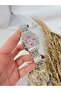 Retro Vintage Square Roman Numeral Silver Inside Pink Women's Wristwatch - 6