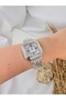 Retro Vintage Square Roman Numeral Silver Inside White Women Wrist Watch - 5
