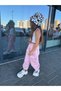 Girl's Cotton Pink Cargo Pants Suit with Pockets - Heart Detailed Crop Tank Top - 2