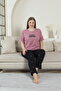 Plus Size Women's Cotton Wide Pajama Set Bottom Printed - 6