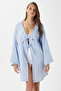 Women's Sandra 100% Cotton Muslin Lace-Up Blue Kimono - 2