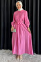 Pink Baby Collar Front Button Detailed Pleated Belted Hijab Dress