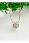Elegant Steel Women's Necklace with Enamel Heart and Zircon Stone Embroidered Letters with Thin Snake Chain