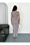 Shining Asymmetric Shoulder Slit Gray Glitter Dress - 3