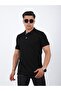 Black Men's Polo Neck Soft Textured Cotton Pique Fabric Slim Fit Slim Fit