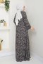 Square Neck Plus Size Viscose Mother's Dress Brown White - 6