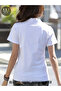 Women's White Polo Neck Patched Striped Short Sleeve Bodysuit Slimfit Stretchy Stretch Fabric 100% Cotton Summer - 2