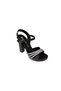 Yazkiş Women's Black Silver Patent Leather 3-Striped Stone 10cm Thick Heel 2cm Platform Heel Evening Dress Shoes