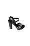 Yazkiş Women's Black Silver Patent Leather 3-Striped Stone 10cm Thick Heel 2cm Platform Heel Evening Dress Shoes - 2