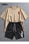 Life Wish Printed Cotton Fabric Men's Beige T-Shirt-Black Shorts Set - 4