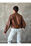 Balloon Sleeve Faux Leather Jacket - 2