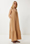 Summer Muslin Dress with Strap Flounces Camel Lfz0002 - 2