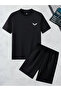 Wing Wing T-Shirt Shorts - Black Shorts T-Shirt Bottom Top Set Printed Crew Neck