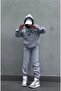Flasenty FF Tracksuit Set - Gray Printed Suit Jogger Sweatshirt Rubber Leg Hooded