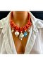 Orange Rope Design Necklace with Seashell, Pearl and Evil Eye Accessories - 2
