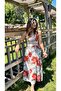 Women's floral print maxi dress with tie-up straps, v-neck, and side slit - 3