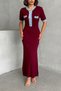 Women's Burgundy Stylish Jean Detailed Short Sleeve Buttoned Knitwear Dress - 5