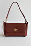 Women's Flap Shoulder Bag – Adjustable Strap Chain Detail - 2