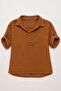 100% Cotton Muslin Brown Women's Blouse – Short Sleeve, Single Button, Free Size, Comfortable Fit** - 3