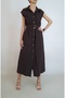 Women's Brown Zero Sleeve Linen Look Cotton Fabric Long Shirt Dress Yy101231
