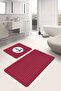 Claret Red Floor Navy Blue Wave Detailed Special Design 2-Piece Non-Slip Base Bathroom & Kitchen Mat Set - 3