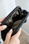 Women's Straw Look Black Faux Leather Clutch Bag – Hand and Cross Strap, Lined - 4