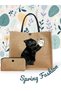 Baoding Vintage Cat Printed Tote Bag Set with Mini Coin Purse - 2