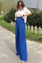 Women's Navy Blue Pleated Wrinkled Knitted Crepe Elastic Waist Pants - 700-3578 - 6