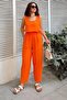 Women's Orange Musli Elastic Comfortable Fit Loose Pants - 700-3416