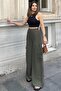 Women's Khaki Cargo Pocket Elastic Waist Beige Palazzo Trousers - 700-3600