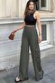 Women's Khaki Cargo Pocket Elastic Waist Beige Palazzo Trousers - 700-3600 - 2