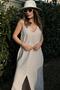 Women's Beige Slit V-Neck Muslin Dress - 700-3419 - 7