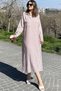 Women's Burgundy Polo Collar Stripe Pattern Linen Slit Pocket Detailed Giy Çık Dress - 700-3579 - 3