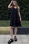 Women's Black Embroidered Crepe Leather Strap Detailed Lined Wear-Go Dress 700-3420 - 6