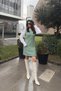 Women's Green Zipper Pocket Detailed Dress - 700-3546 - 7