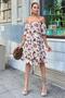 Women's Tile Elasticized Madonna Collar Ruffle Patterned Poplin Wear-And-Go Dress - 700-3633 - 2