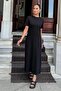 Women's Black Shoulder Button Detailed Slit Two-Piece Wear-Remove Dress - 700-3618 - 7