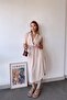 Women's Beige Jacket Collar Double-Breasted Slit Dress with Elastic Waist - 700-2881 - 8