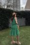 Women's Green Ruched Detail Tie Collar Raglan Sleeve Comfortable Fit Dress - 700-K7172 - 2