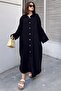Women's Black Oversized Pocket Detailed Muslin Dress - 700-3440