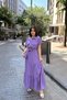 Women's Purple Kupra Ruffled Safari Long Dress with Pockets and Belt - 700-3336 - 5