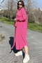 Women's Fuchsia Poplin Loose Pocket Detailed Shirt Dress - 700-3555 - 8