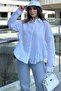 Women's White Ruffled Cotton Linen Shirt - 700-3570 - 5