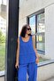 Women's Cobalt Blue Muslin Strap Blouse with Stitching Detail - 700-3423 - 5