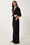 Linen Crop Blouse Pants Set Black Lrv0107 - 3